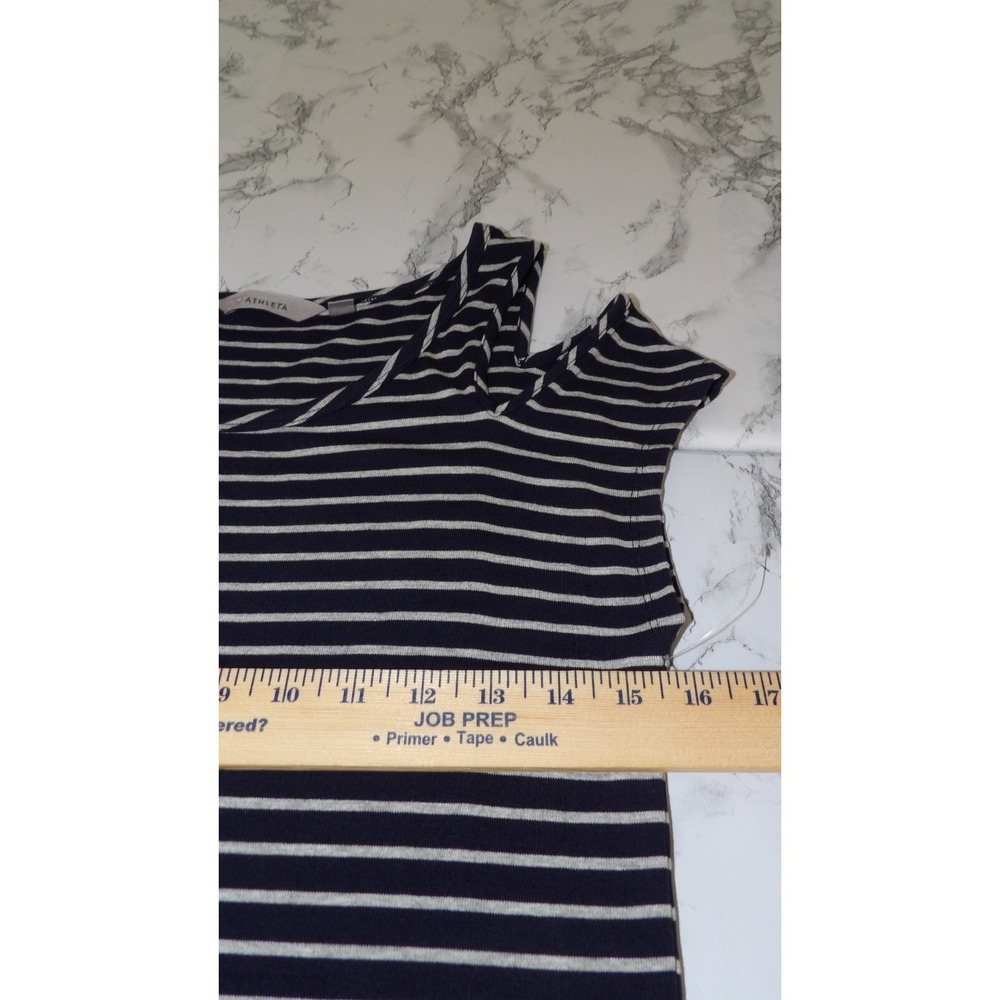 Athleta Knit T-shirt Dress Navy Blue White Striped Cold Shoulder Nautical Size M - Picture 4 of 10